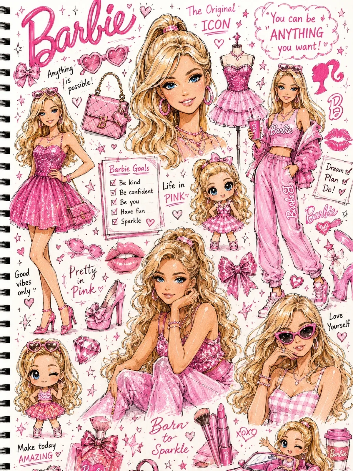 Fan-art sketchbook page of any character, Ergebnis eines ChatGPT Prompts
