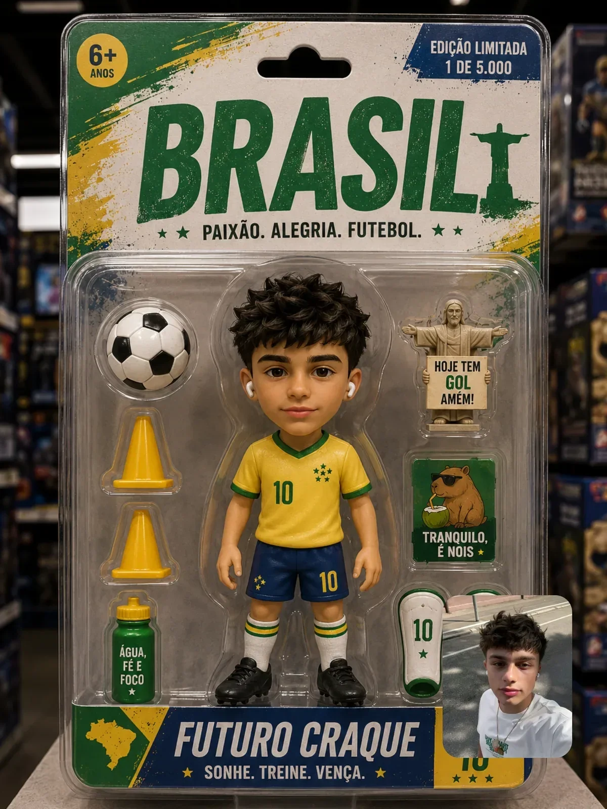 Soccer player toy in blister pack, ChatGPT prompt result