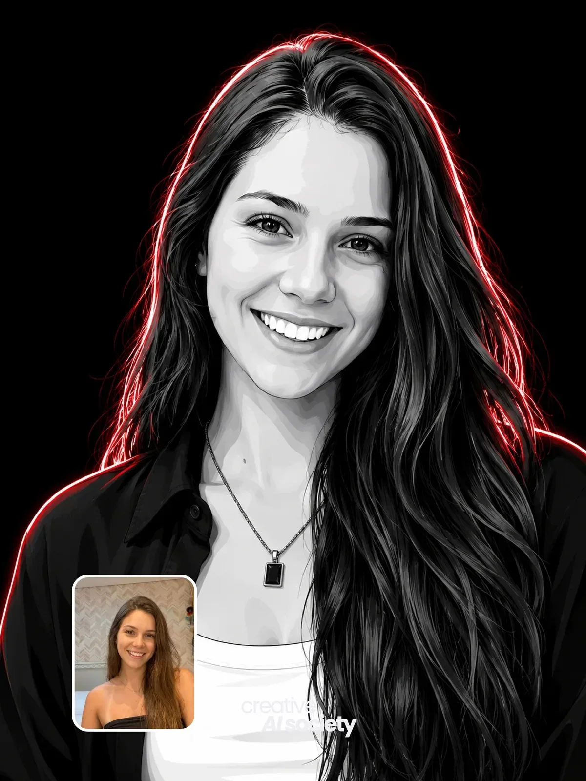 High-contrast monochrome vector portrait, ChatGPT prompt result