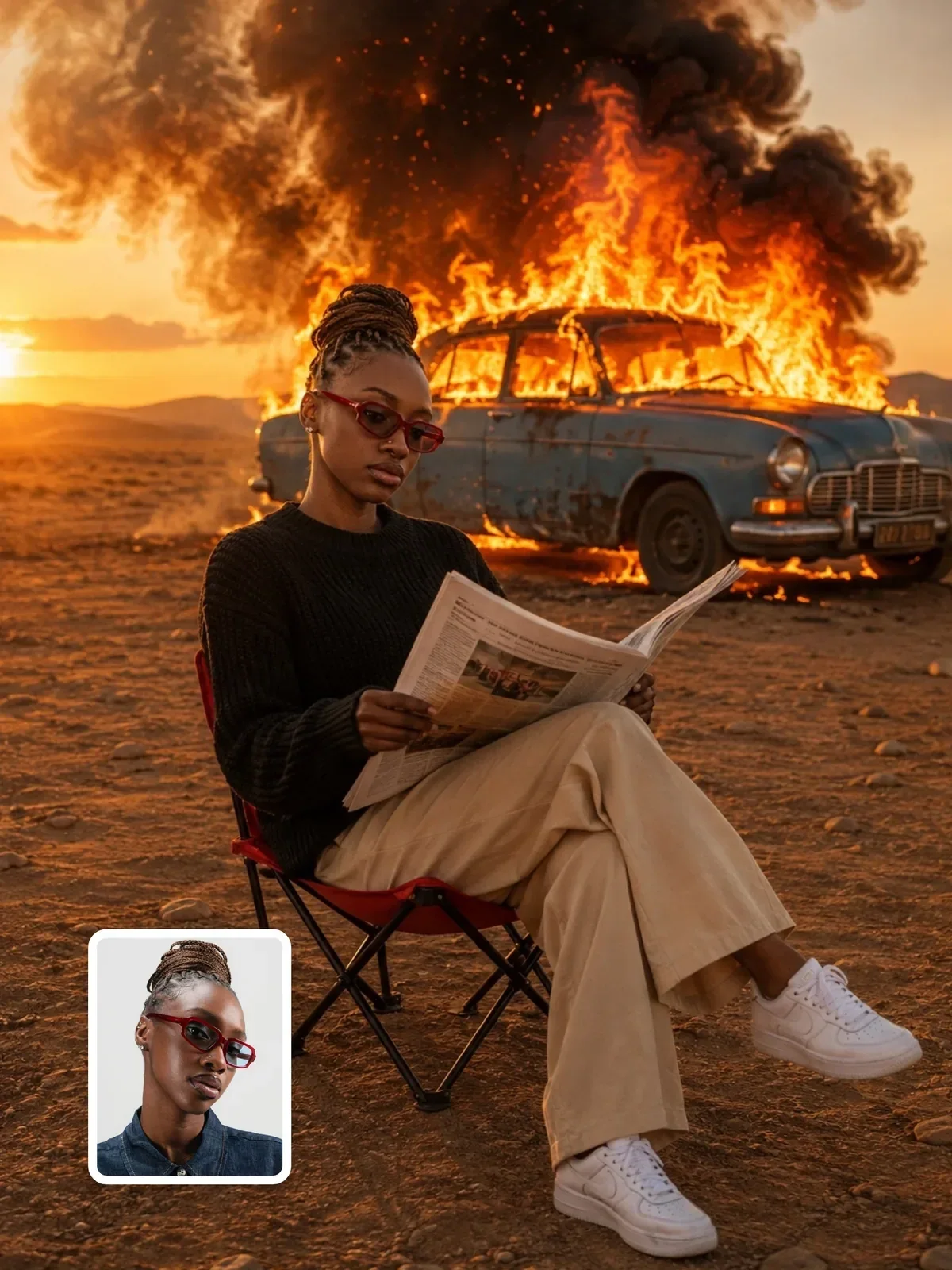 Cinematic editorial scene, Ergebnis eines ChatGPT Prompts