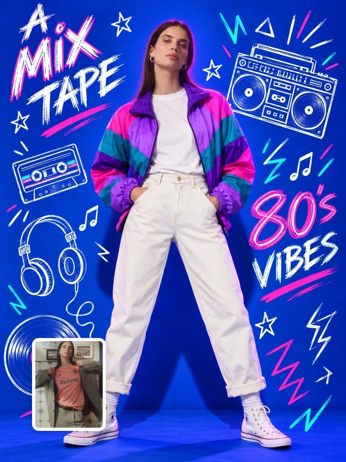 Retro 1980s fashion editorial poster, Ergebnis eines ChatGPT Prompts