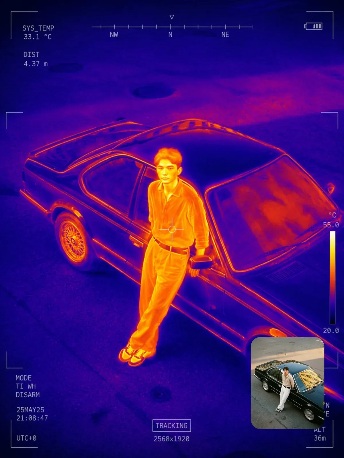 Thermal scan with tactical HUD, Ergebnis eines ChatGPT Prompts