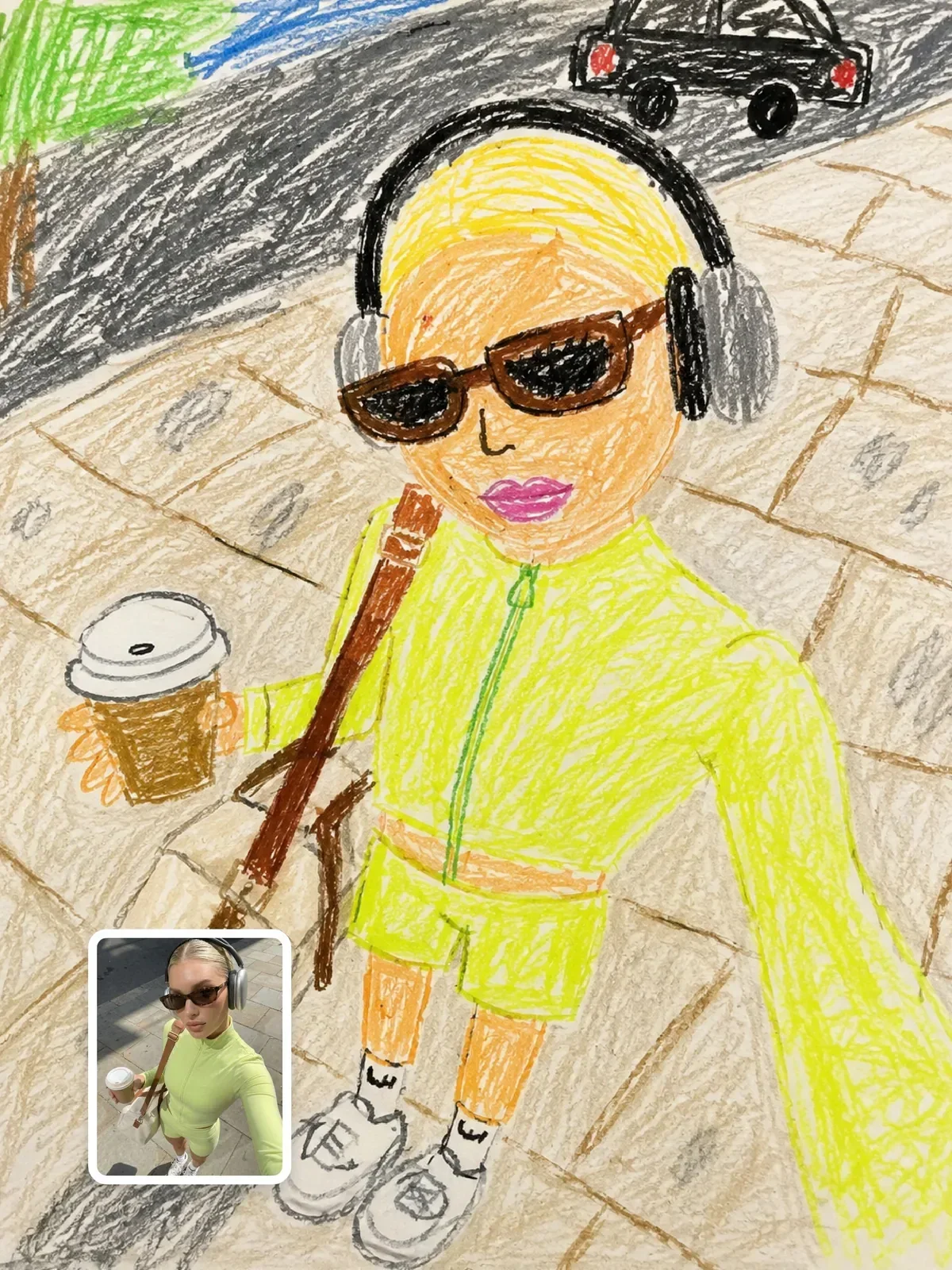 Photo to toddler crayon drawing, Ergebnis eines ChatGPT Prompts