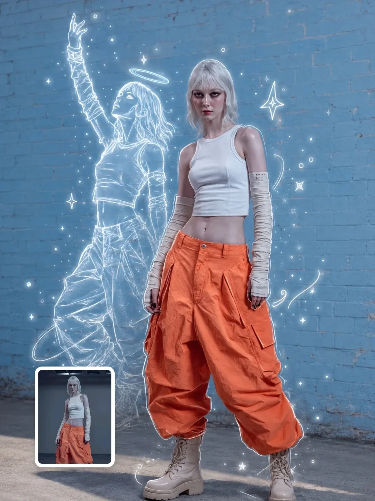 Mixed-media doodle fashion editorial, Ergebnis eines ChatGPT Prompts