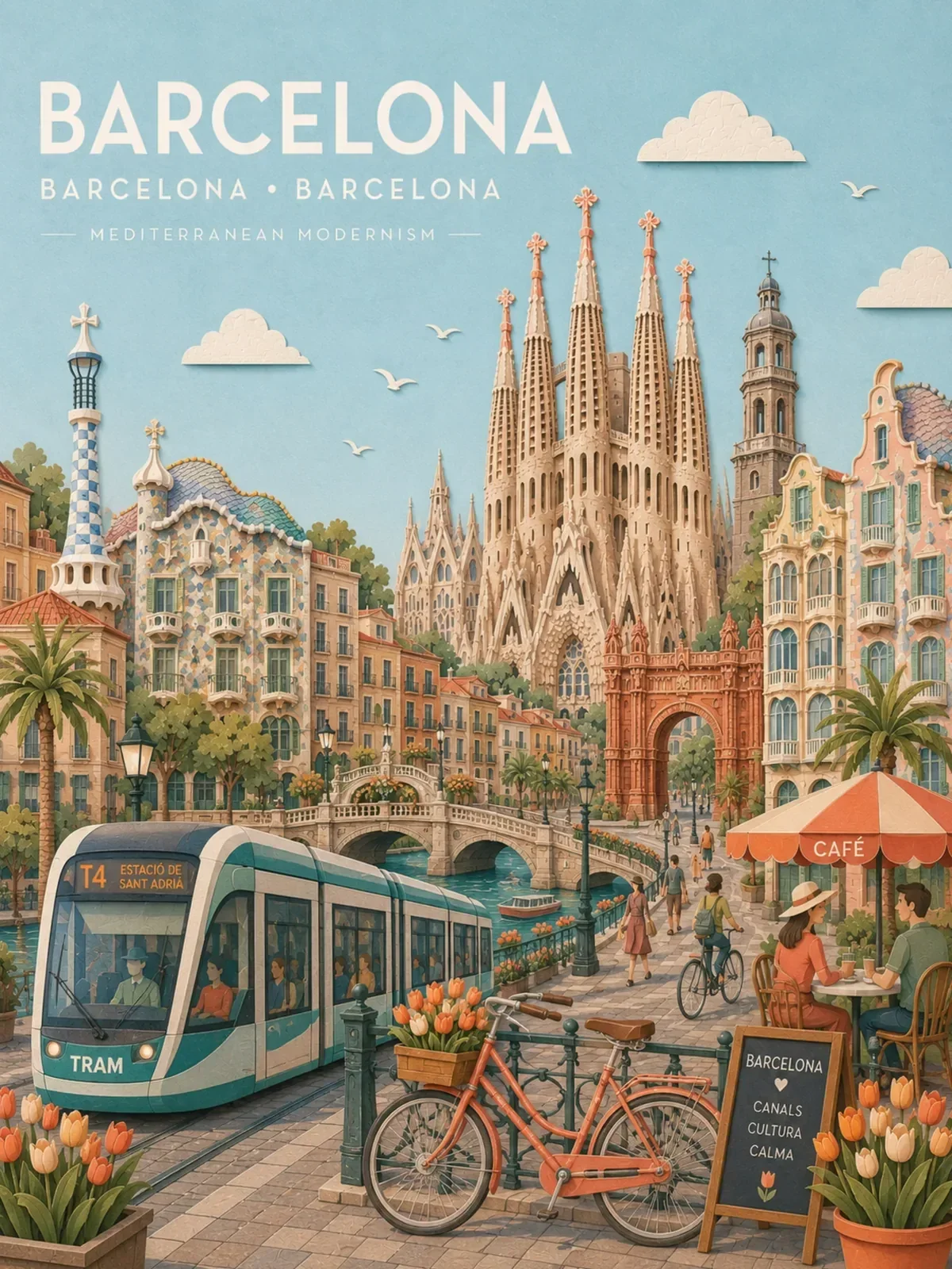 Pastel paper-collage city travel poster, ChatGPT prompt result