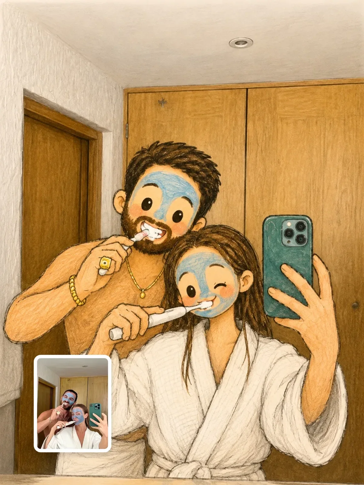 People as doodles in a real photo, Ergebnis eines ChatGPT Prompts