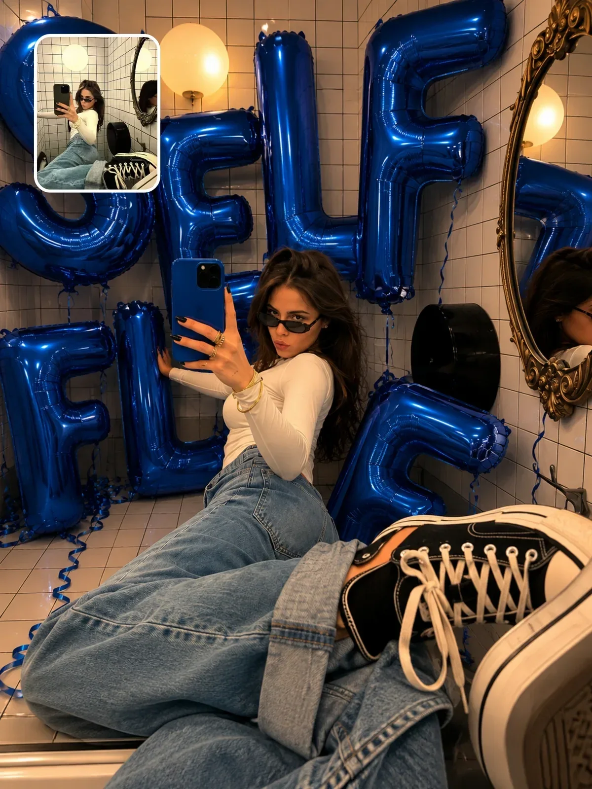 Mirror selfie with balloon lettering, ChatGPT prompt result